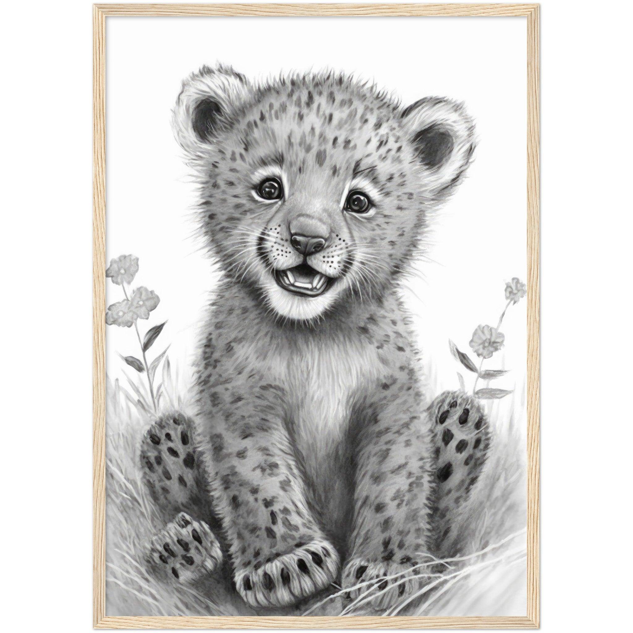 Premium Vector | A drawing of a lion cub in black and white